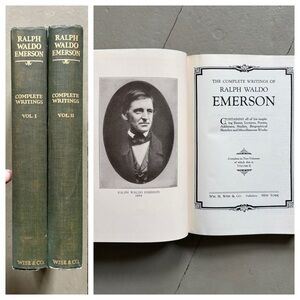 1930 Collected Writings of Emerson Concord MA Nature Eros Poetry 2 Volumes